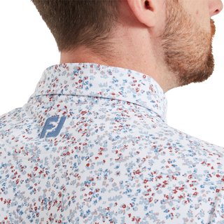 FootJoy Watercolour Floral Print Pique herr polo, white/chambray/nantucket red