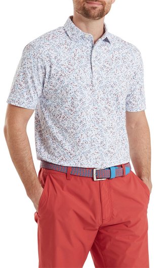 FootJoy Watercolour Floral Print Pique herr polo, white/chambray/nantucket red