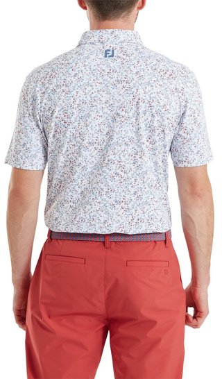 FootJoy Watercolour Floral Print Pique herr polo, white/chambray/nantucket red