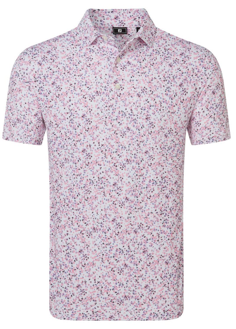 FootJoy Watercolour Floral Print Pique herr polo, white/pink pop/black