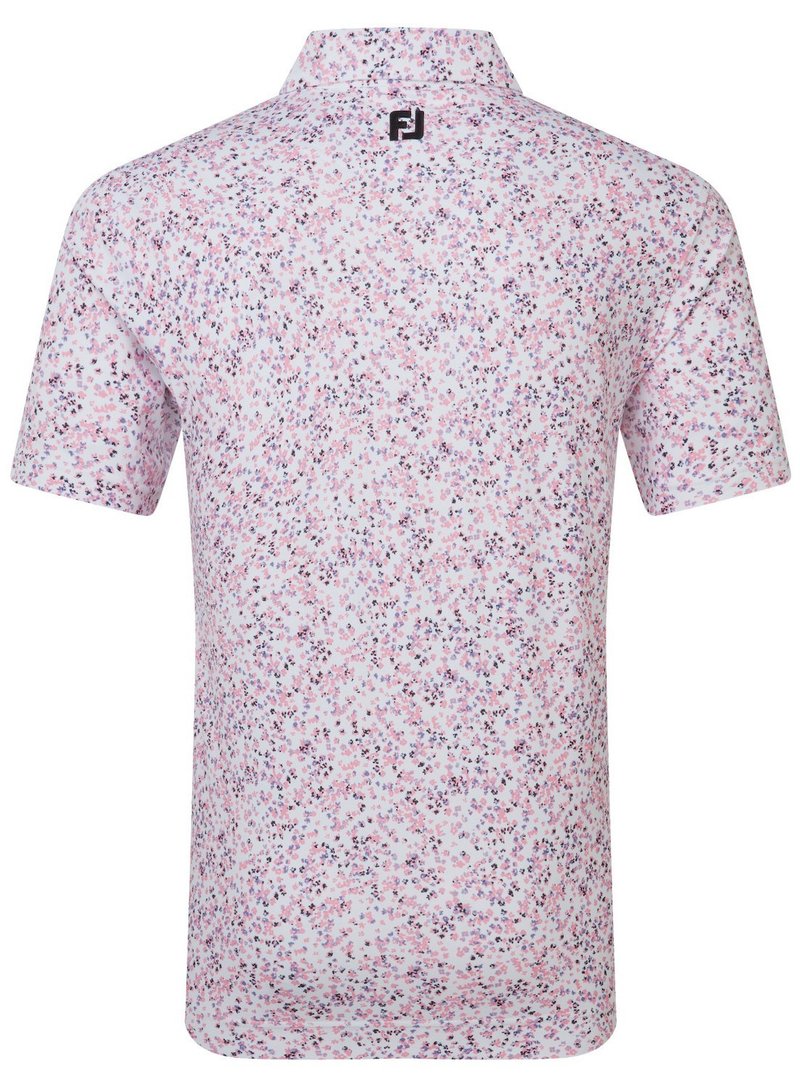 FootJoy Watercolour Floral Print Pique herr polo, white/pink pop/black