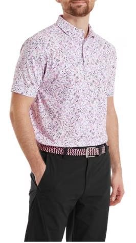 FootJoy Watercolour Floral Print Pique herr polo, white/pink pop/black