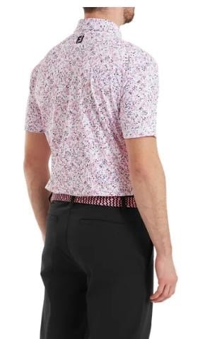 FootJoy Watercolour Floral Print Pique herr polo, white/pink pop/black