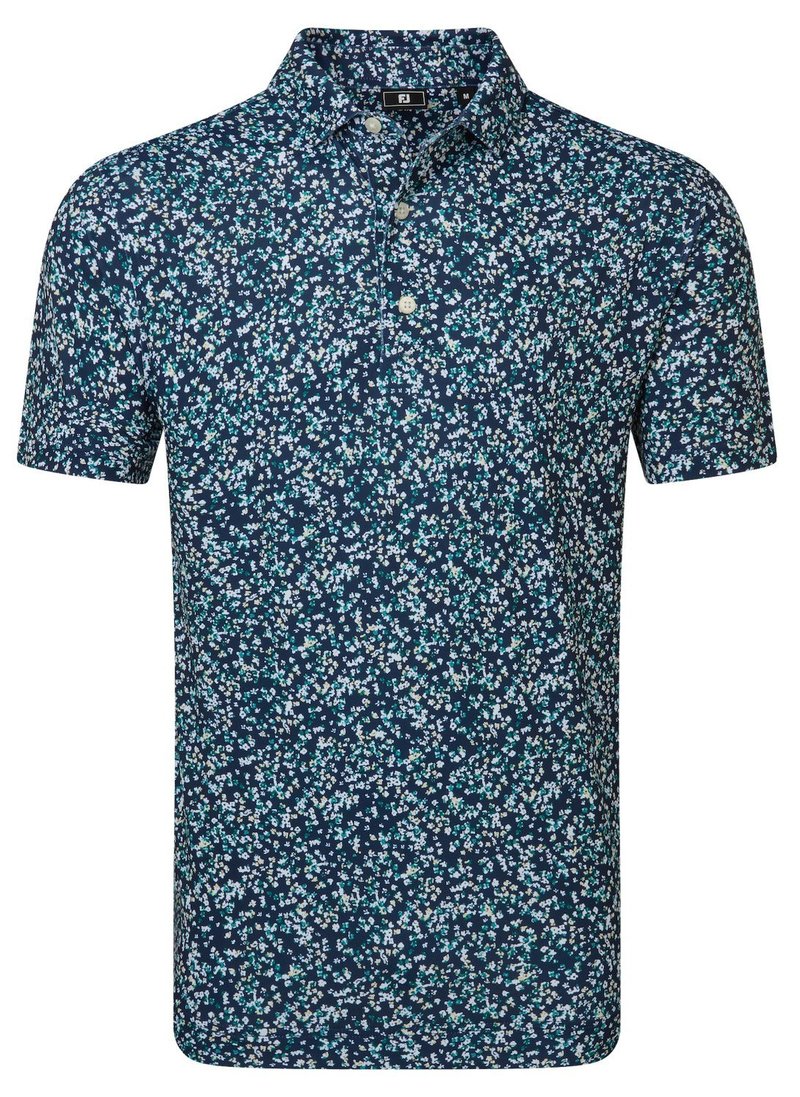 FootJoy Watercolour Floral Print Pique herr polo, navy/sunshine/field green