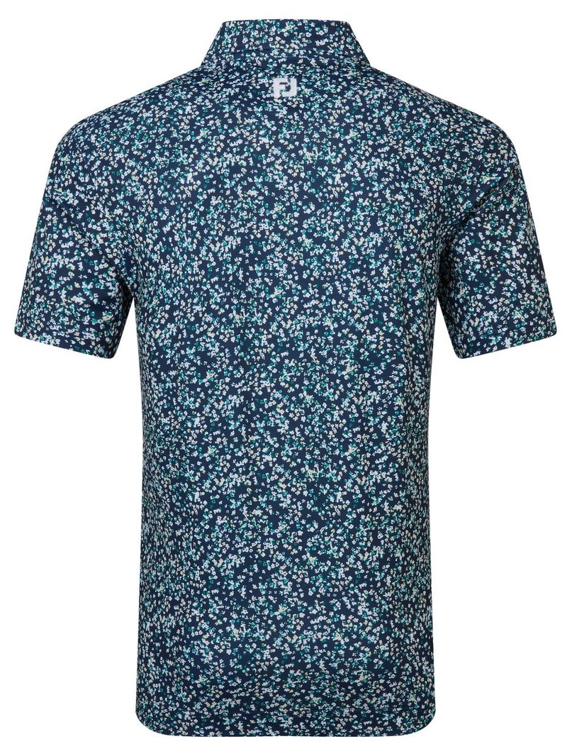 FootJoy Watercolour Floral Print Pique herr polo, navy/sunshine/field green