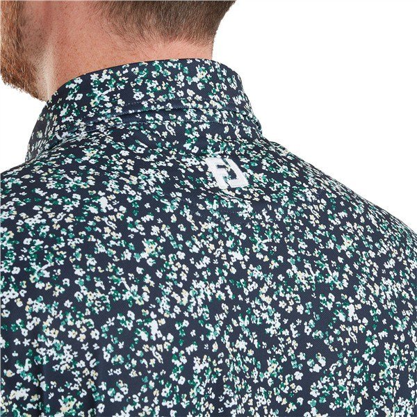 FootJoy Watercolour Floral Print Pique herr polo, navy/sunshine/field green