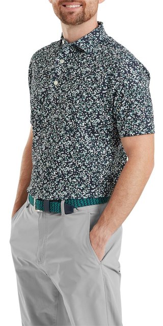 FootJoy Watercolour Floral Print Pique herr polo, navy/sunshine/field green