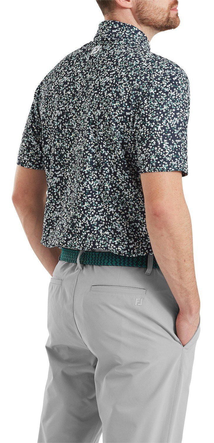 FootJoy Watercolour Floral Print Pique herr polo, navy/sunshine/field green