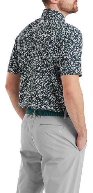 FootJoy Watercolour Floral Print Pique herr polo, navy/sunshine/field green