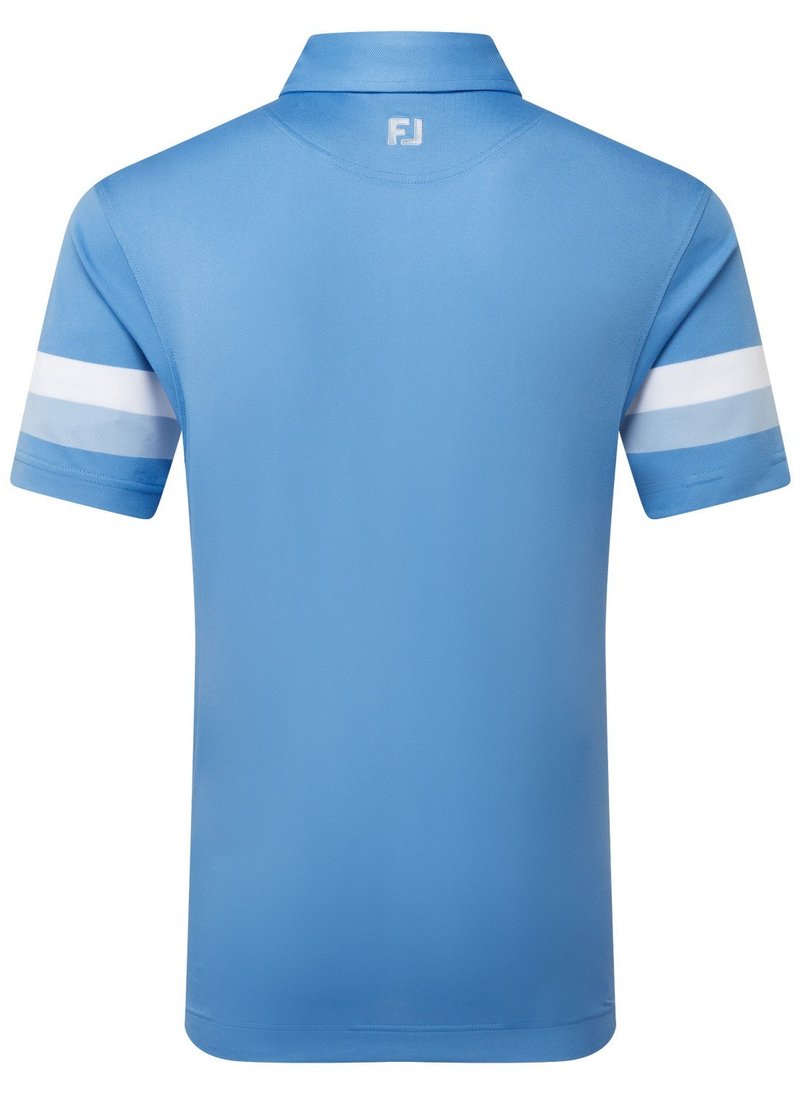 FootJoy Sleeve Stripe Pique herr polo, coastal blue/chambray/white