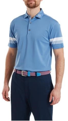 FootJoy Sleeve Stripe Pique herr polo, coastal blue/chambray/white