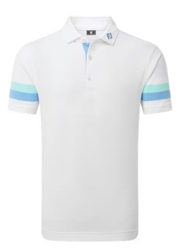 FootJoy Sleeve Stripe Pique herr polo, vit/blue reef/sea glass