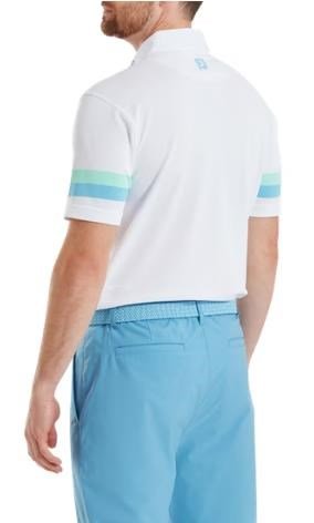 FootJoy Sleeve Stripe Pique herr polo, vit/blue reef/sea glass
