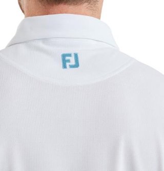 FootJoy Sleeve Stripe Pique herr polo, vit/blue reef/sea glass