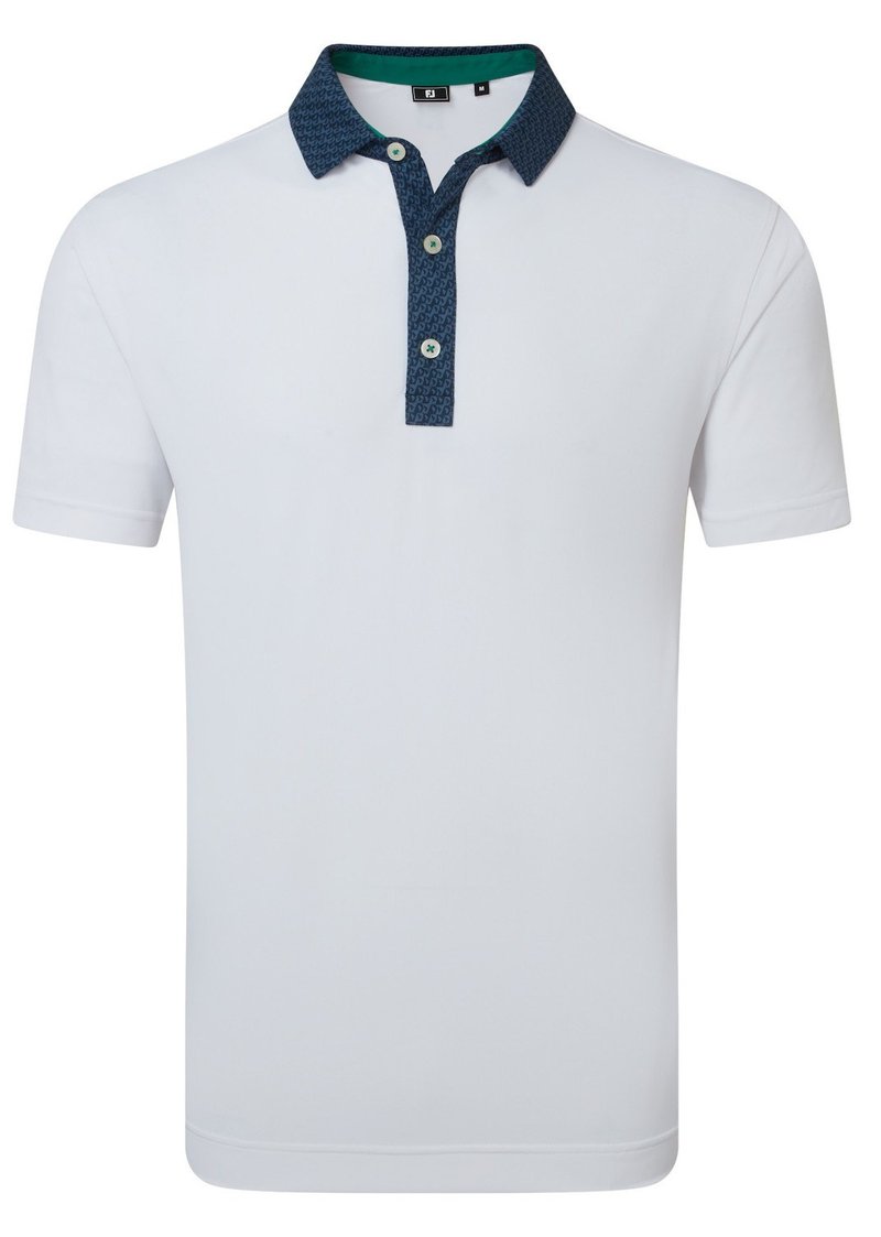 FootJoy Star Geo Trim Pique herr polo, white/navy