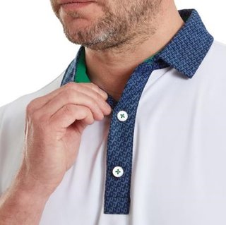 FootJoy Star Geo Trim Pique herr polo, white/navy