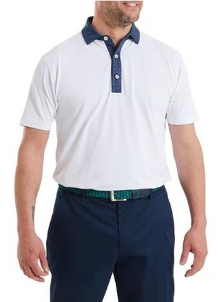 FootJoy Star Geo Trim Pique herr polo, white/navy