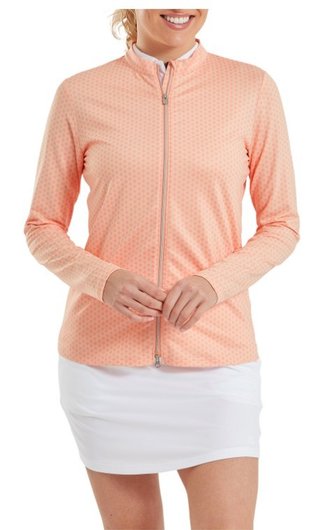 FootJoy Midlayer Full Zip Printed Sleeve dam sweatshirt, desert peach