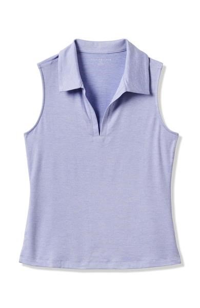 Travis Mathew Skyloft Light Sleeveless dampolo, heather soft blue