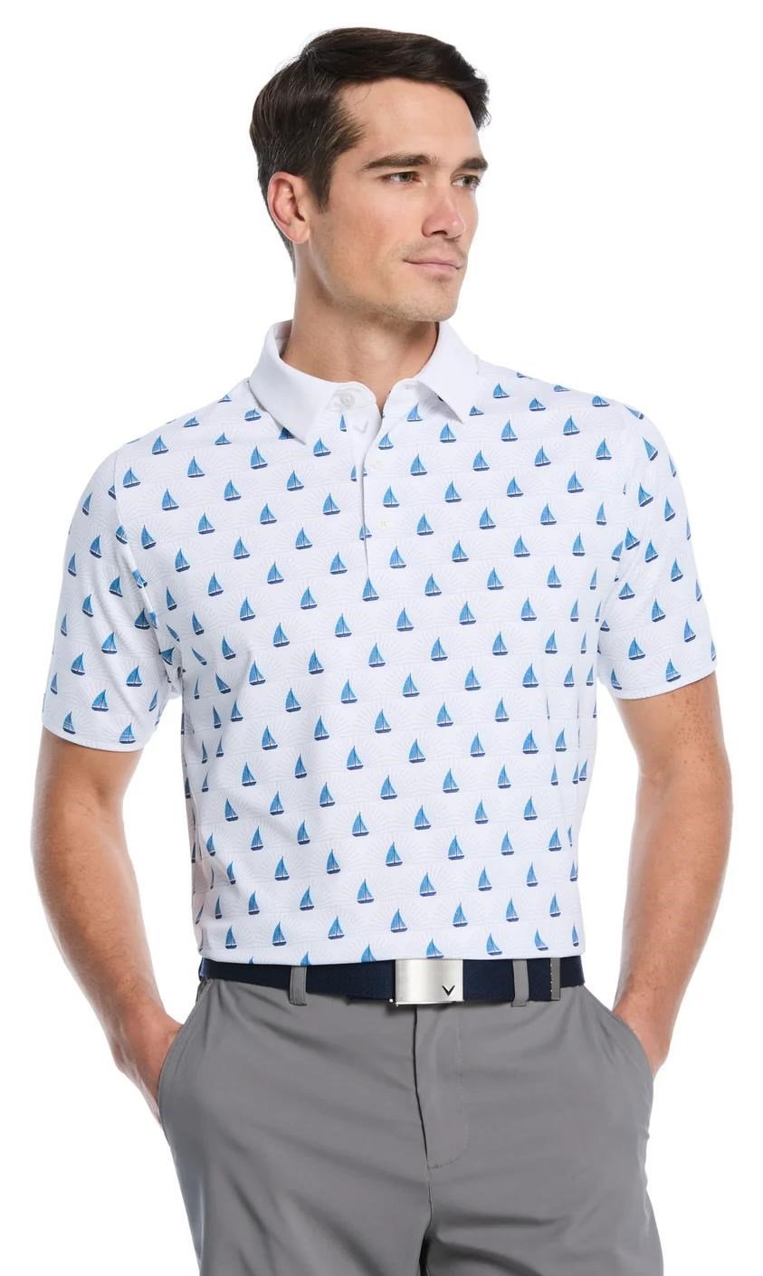 Callaway Sailboat Sunset Geo Print herr polo, bright white