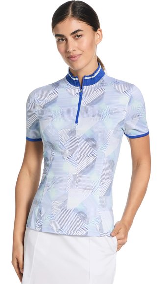 Callaway Sleeveless Rib Collar 1/4 ZIP Print dampolo, bright white