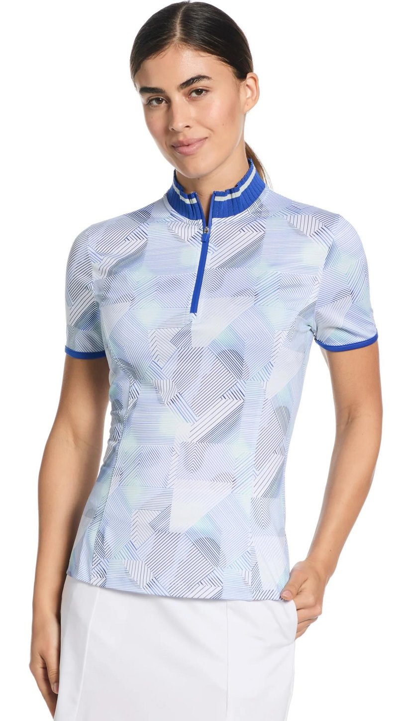 Callaway Sleeveless Rib Collar 1/4 ZIP Print dampolo, bright white