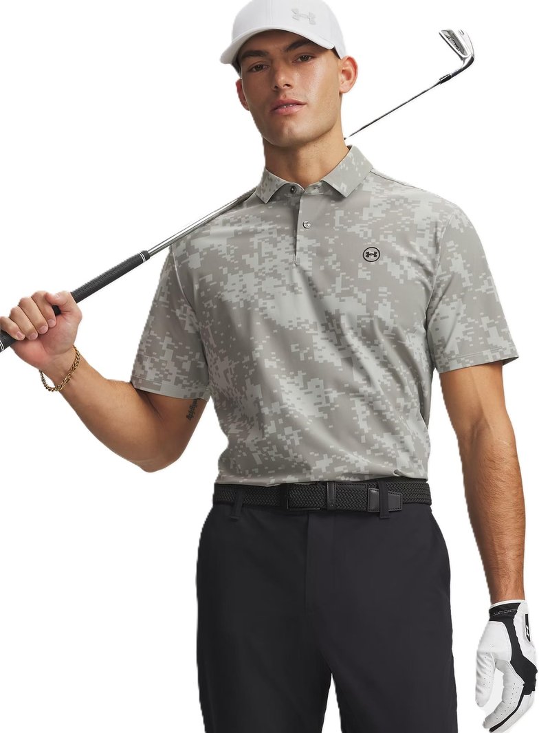 Under Armour Drive Chill Printed herr polo, titanium/clay green/black