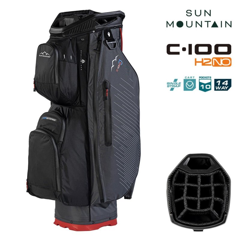 Sun Mountain H2NO C100 Waterproof cart bag, steel/black/red