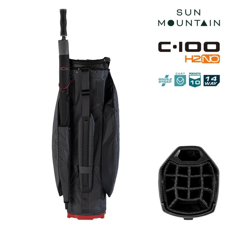 Sun Mountain H2NO C100 Waterproof cart bag, steel/black/red