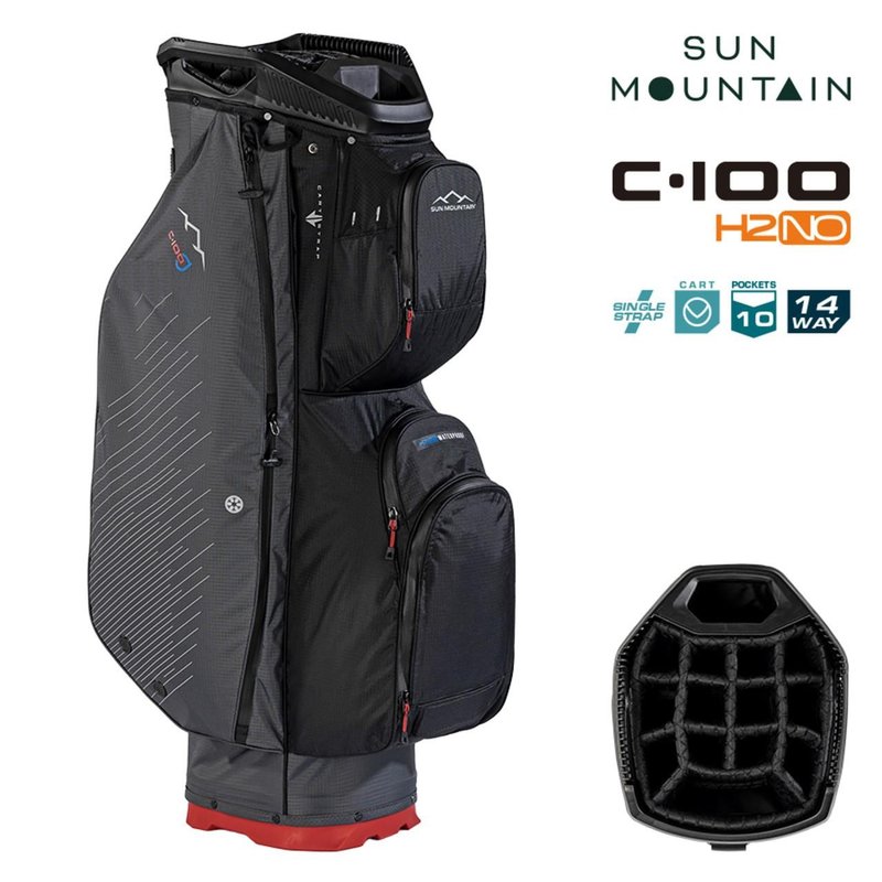 Sun Mountain H2NO C100 Waterproof cart bag, steel/black/red