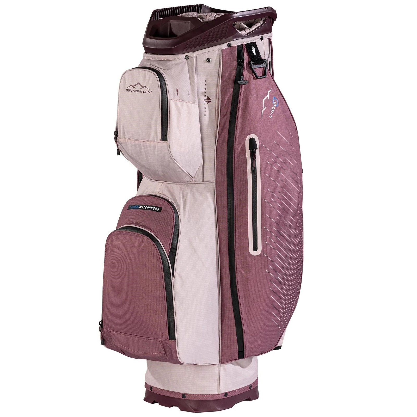 Sun Mountain H2NO C100 Waterproof cart bag, mauve/powder/wine