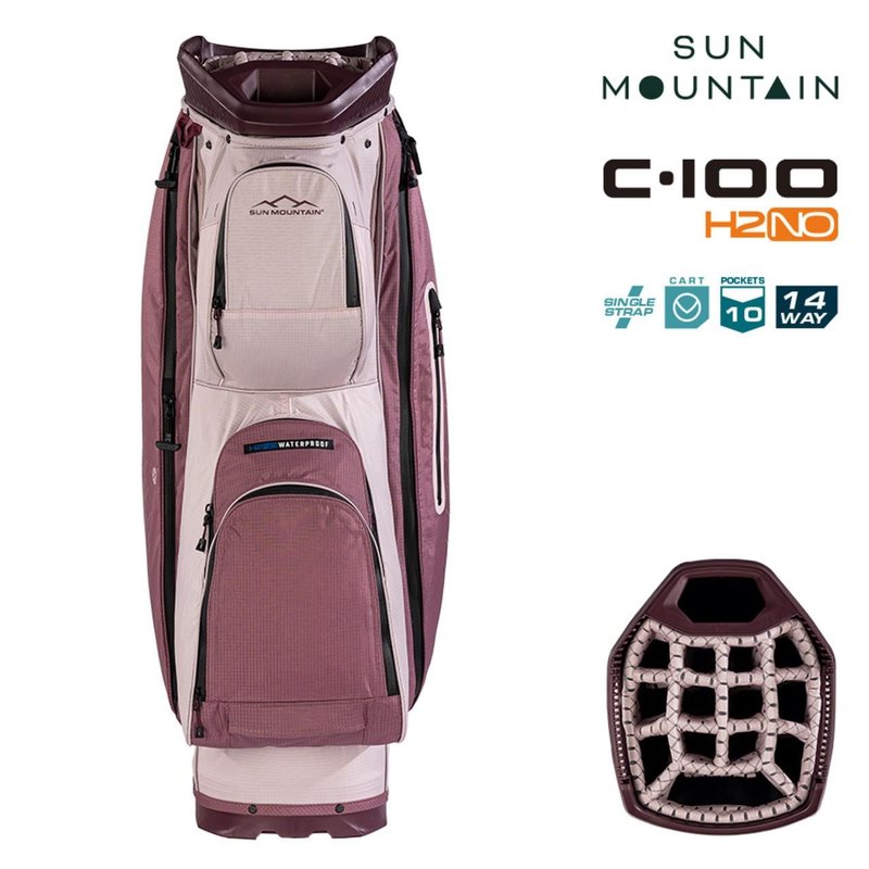 Sun Mountain H2NO C100 Waterproof cart bag, mauve/powder/wine