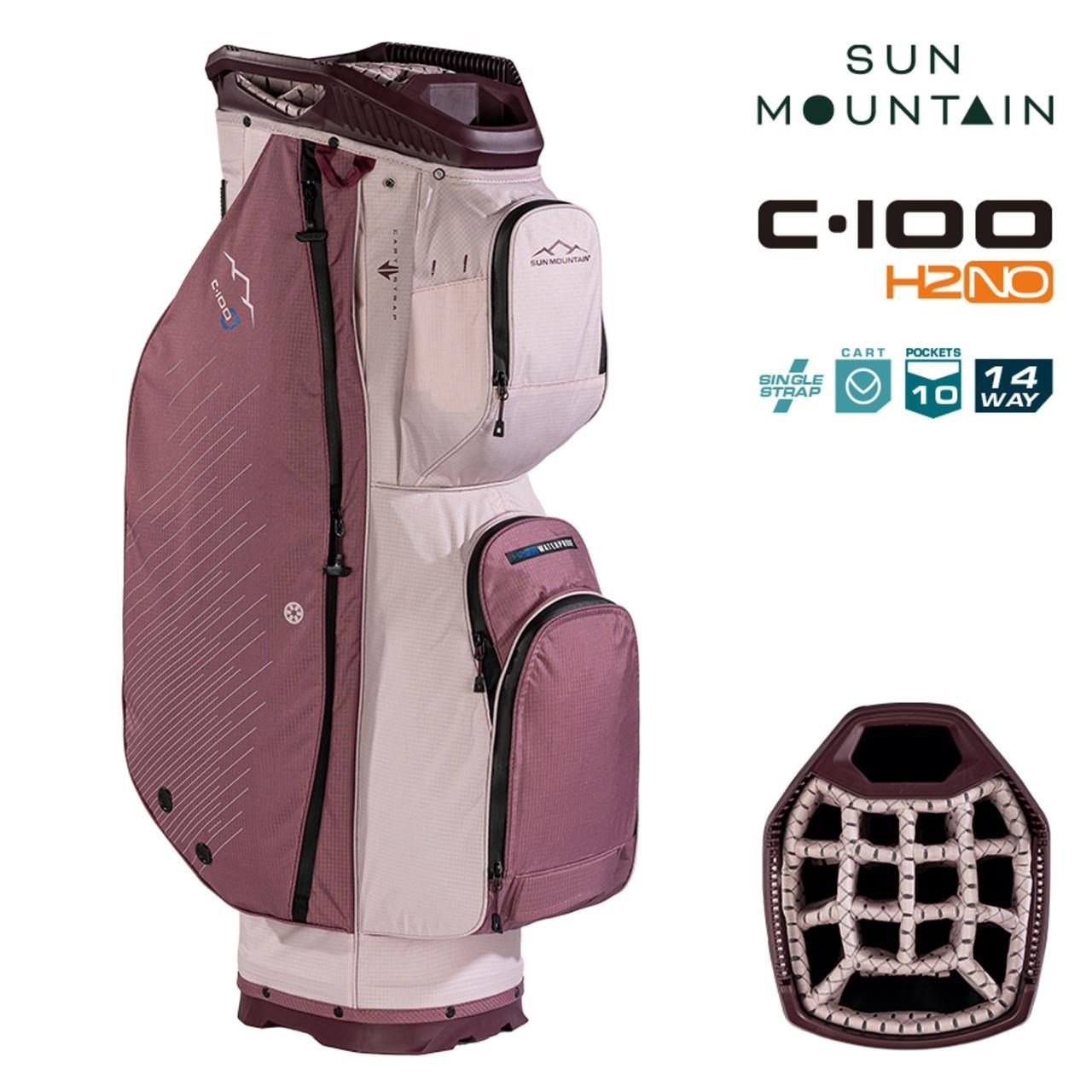 Sun Mountain H2NO C100 Waterproof cart bag, mauve/powder/wine