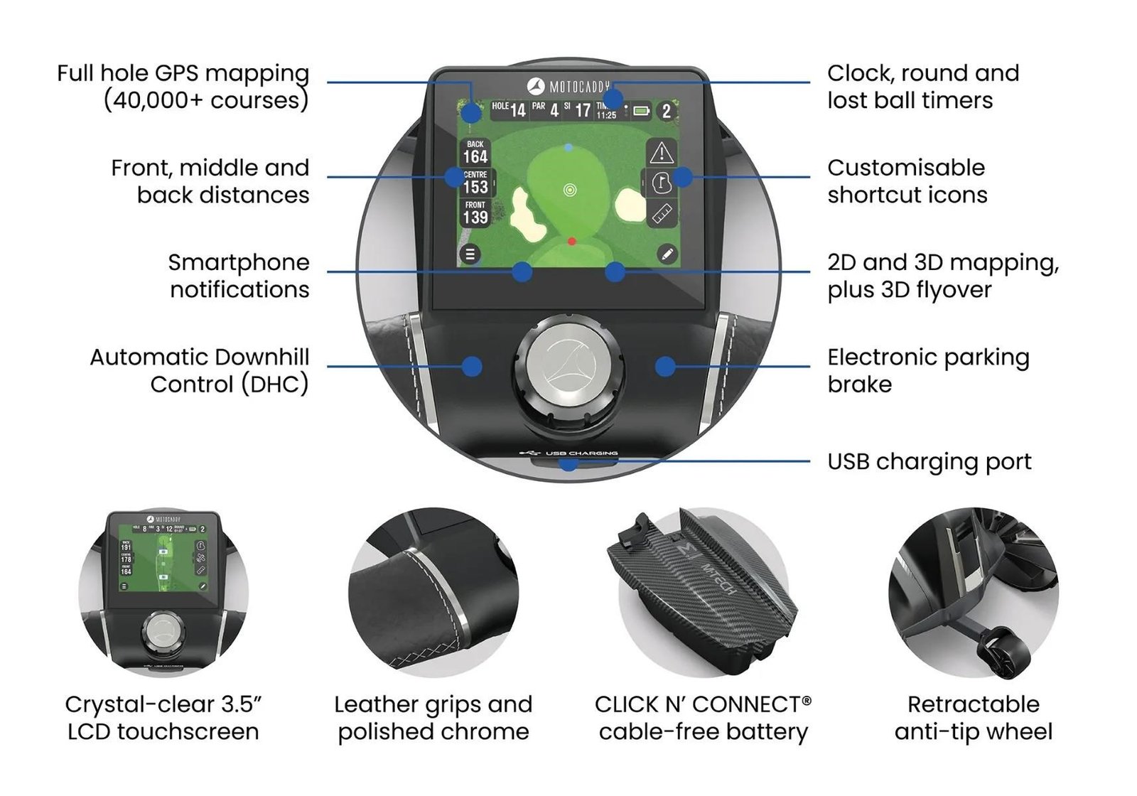Motocaddy NEW M-TECH GPS elektrisk vagn, grafitgrå