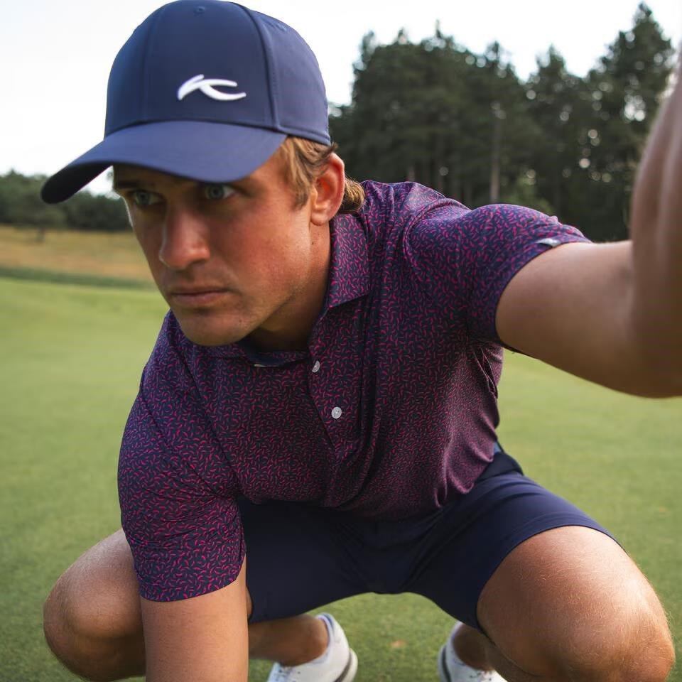 KJUS Golfer herr polo, rhubarb/atlanta blue