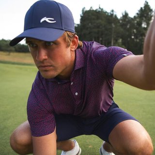 KJUS Golfer herr polo, rhubarb/atlanta blue