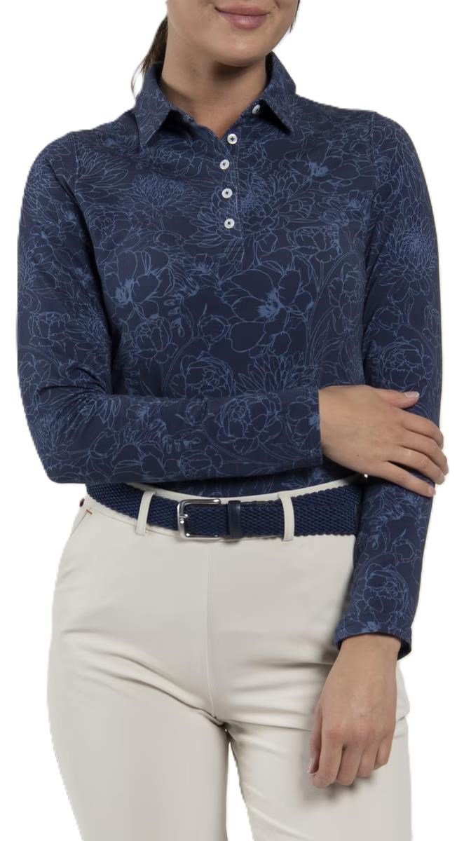 KJUS Hollow Pima Print longsleeve dampolo, atlanta blue/atlanta blue