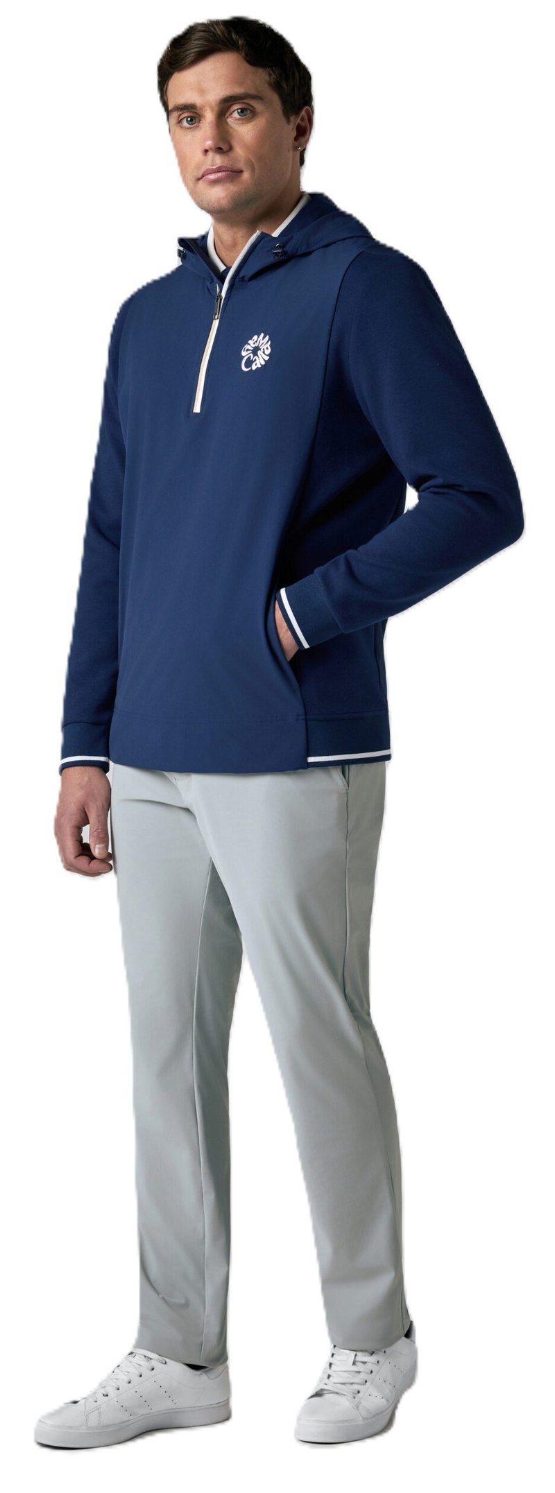 Callaway Mid Century Mixed Media Hooded 1/4 Zip herr sweatshirt, medieval blue