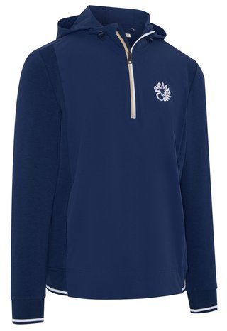 Callaway Mid Century Mixed Media Hooded 1/4 Zip herr sweatshirt, medieval blue