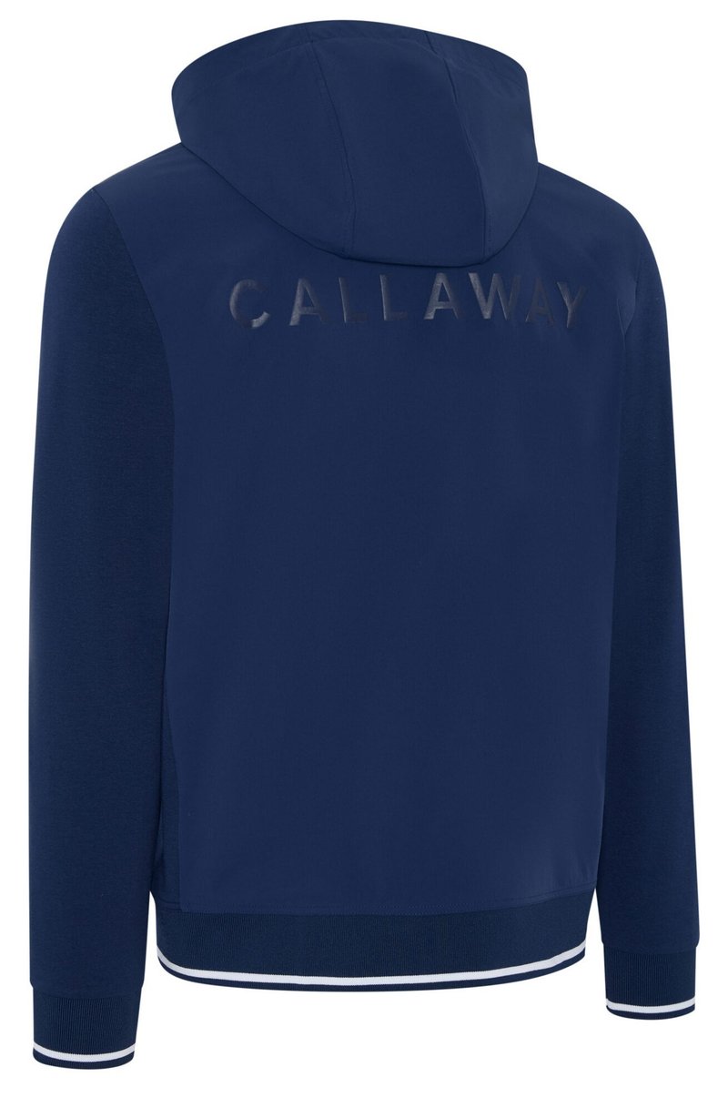 Callaway Mid Century Mixed Media Hooded 1/4 Zip herr sweatshirt, medieval blue