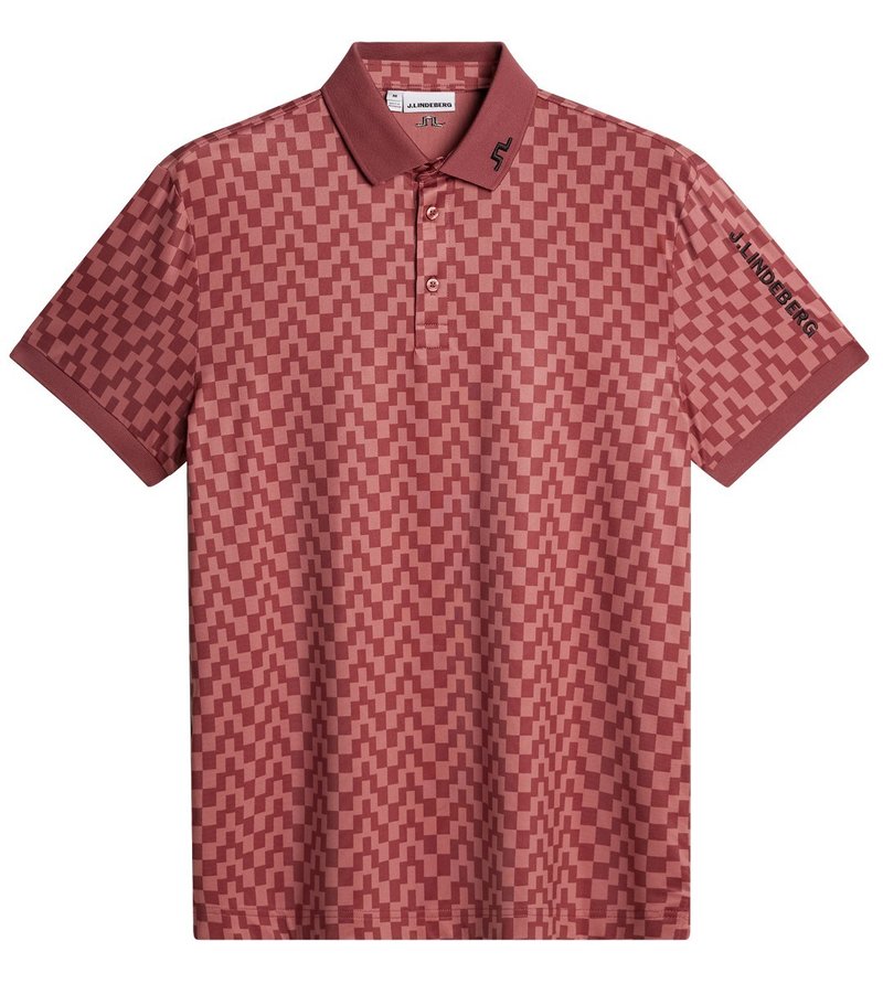 J.Lindeberg Tour Tech Print herr polo, bridge stack apple butter