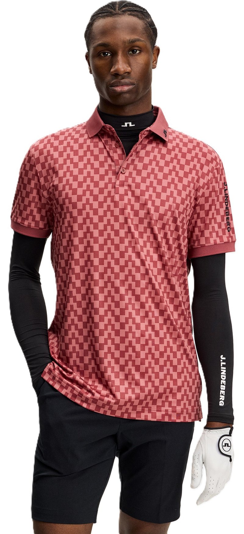 J.Lindeberg Tour Tech Print herr polo, bridge stack apple butter