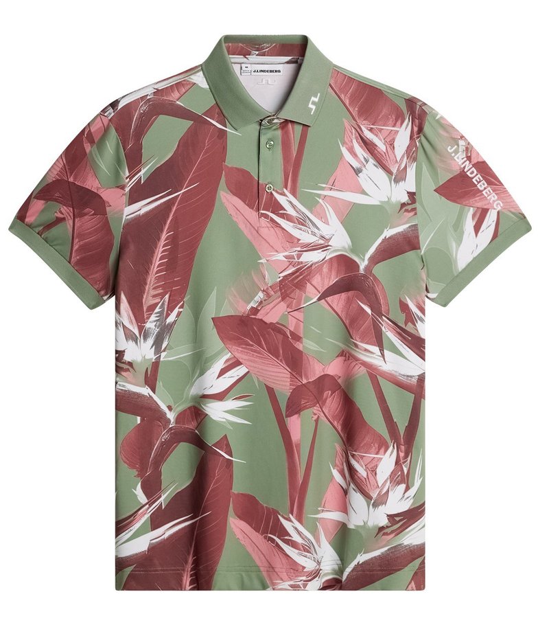 J.Lindeberg Tour Tech Print herr polo, paradise hedge green