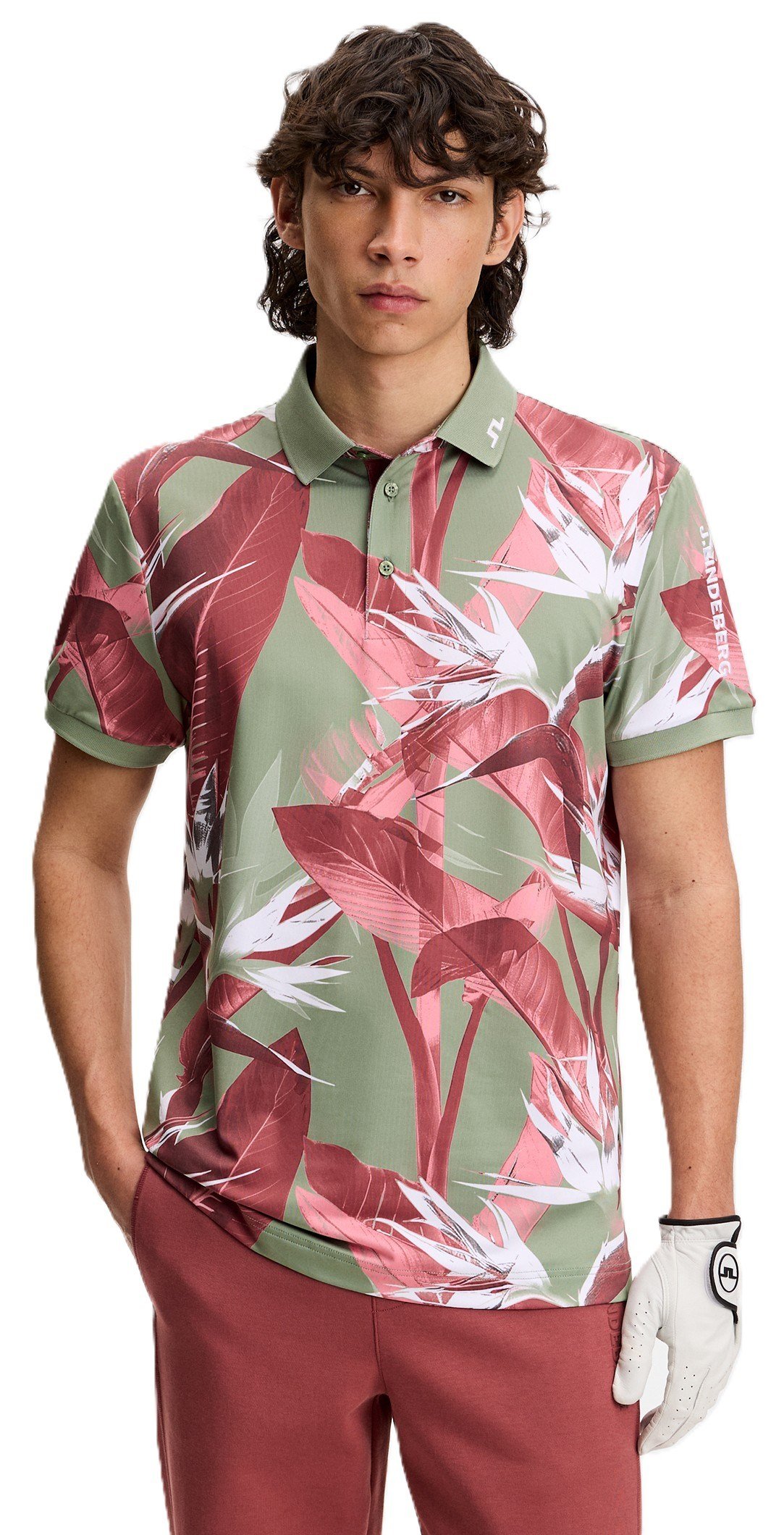J.Lindeberg Tour Tech Print herr polo, paradise hedge green