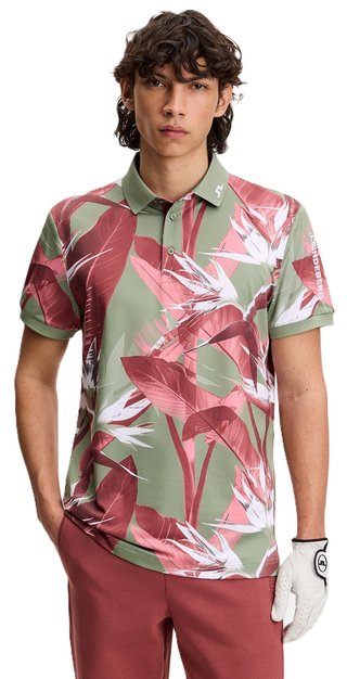 J.Lindeberg Tour Tech Print herr polo, paradise hedge green