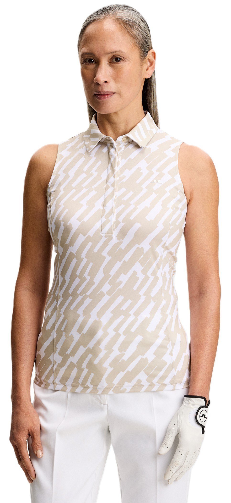 J.Lindeberg Dena Print Sleeveless dampolo, oak island fossil