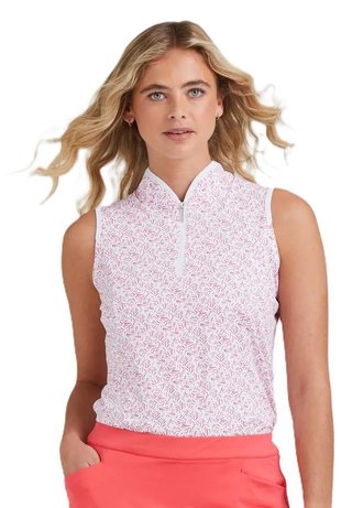 PING Penola Printed Sleeveless dampolo, fuchsia foliage