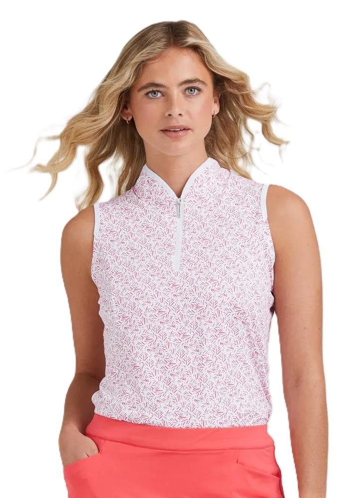PING Penola Printed Sleeveless dampolo, fuchsia foliage