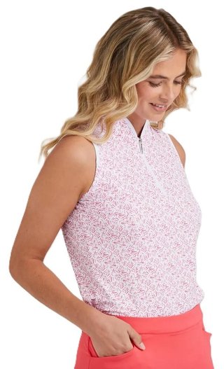 PING Penola Printed Sleeveless dampolo, fuchsia foliage