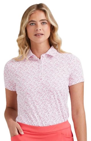 PING Aeria Printed dam-polo, fuchsia foliage